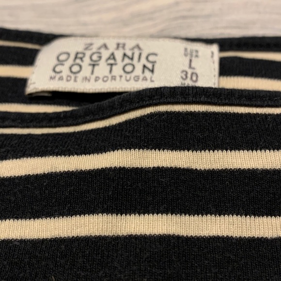 ZARA Black Creme Striped Boatneck T-Shirt Sz Small - Picture 4 of 5